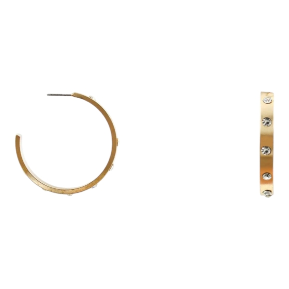 Gold Metal Hoop with Rhinestone Accent 1.5" Earring - Picture 2 of 4